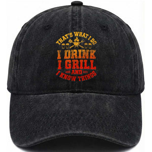 I Drink I Grill Washed Cotton Baseball Cap Funny Bbq Grilling Barbecue Beer Lovers TS10 Print Your Wear