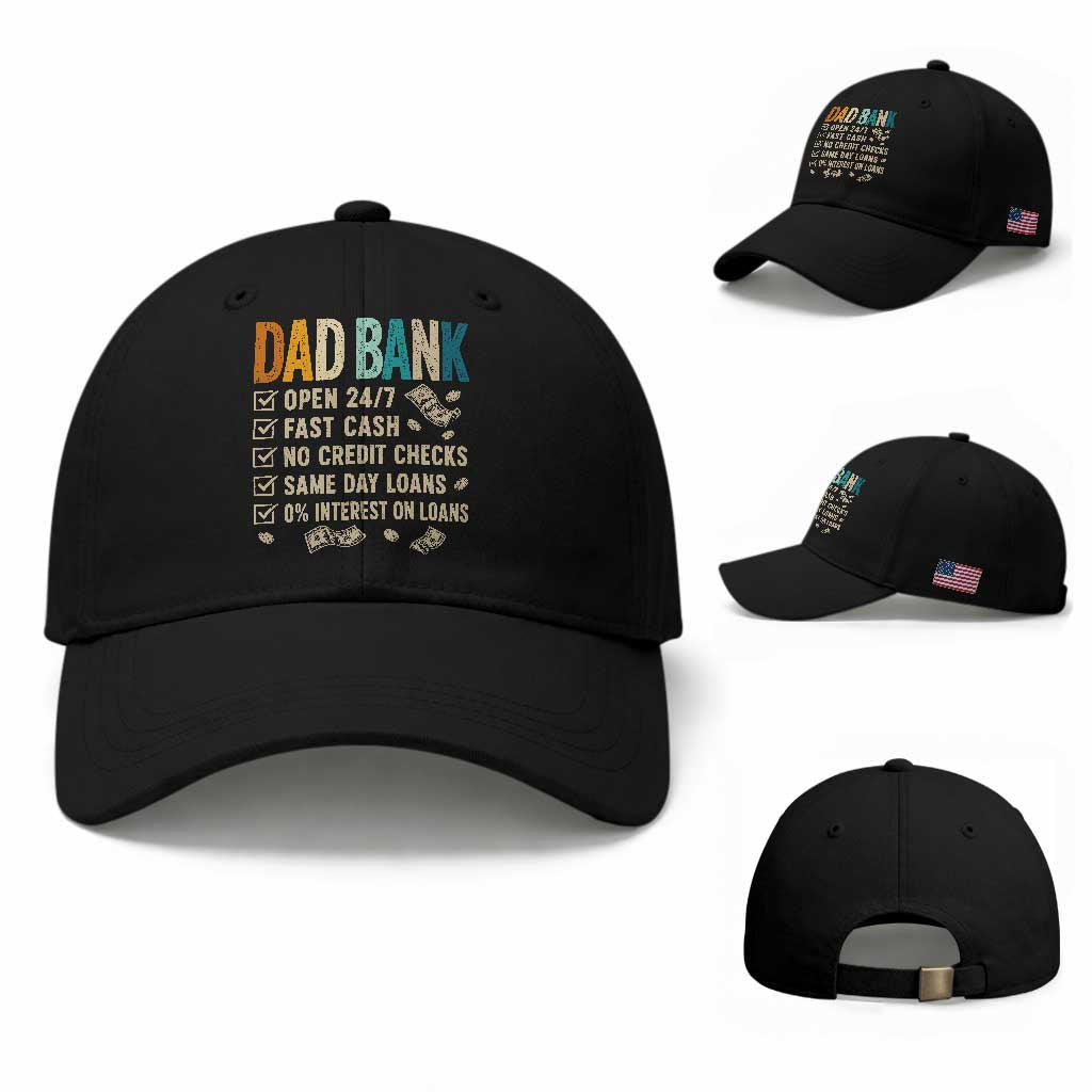 Funny Dad Baseball Cap Retro Dad Bank Fathers Day TS10 Baseball Cap Universal Fit Black Print Your Wear