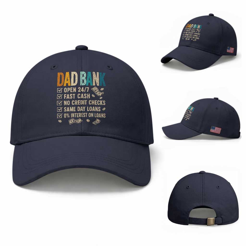 Funny Dad Baseball Cap Retro Dad Bank Fathers Day TS10 Baseball Cap Universal Fit Navy Print Your Wear