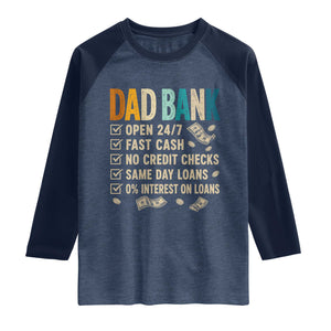 Funny Dad Raglan Shirt Retro Dad Bank Fathers Day TS10 Heather Denim Navy Print Your Wear