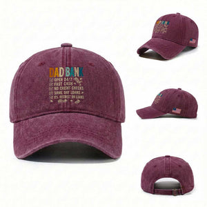 Funny Dad Washed Cotton Baseball Cap Retro Dad Bank Fathers Day TS10 Washed Cap Universal Fit Burgundy Print Your Wear