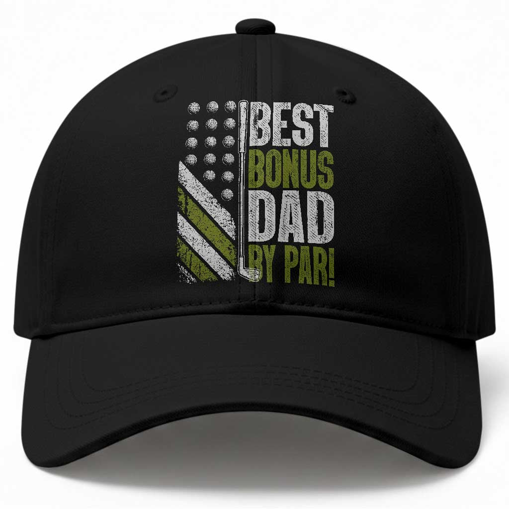 Best Bonus Dad By Par Baseball Cap Step Dad Golf American Flag Fathers Day Gift For Golfers TS10 Print Your Wear