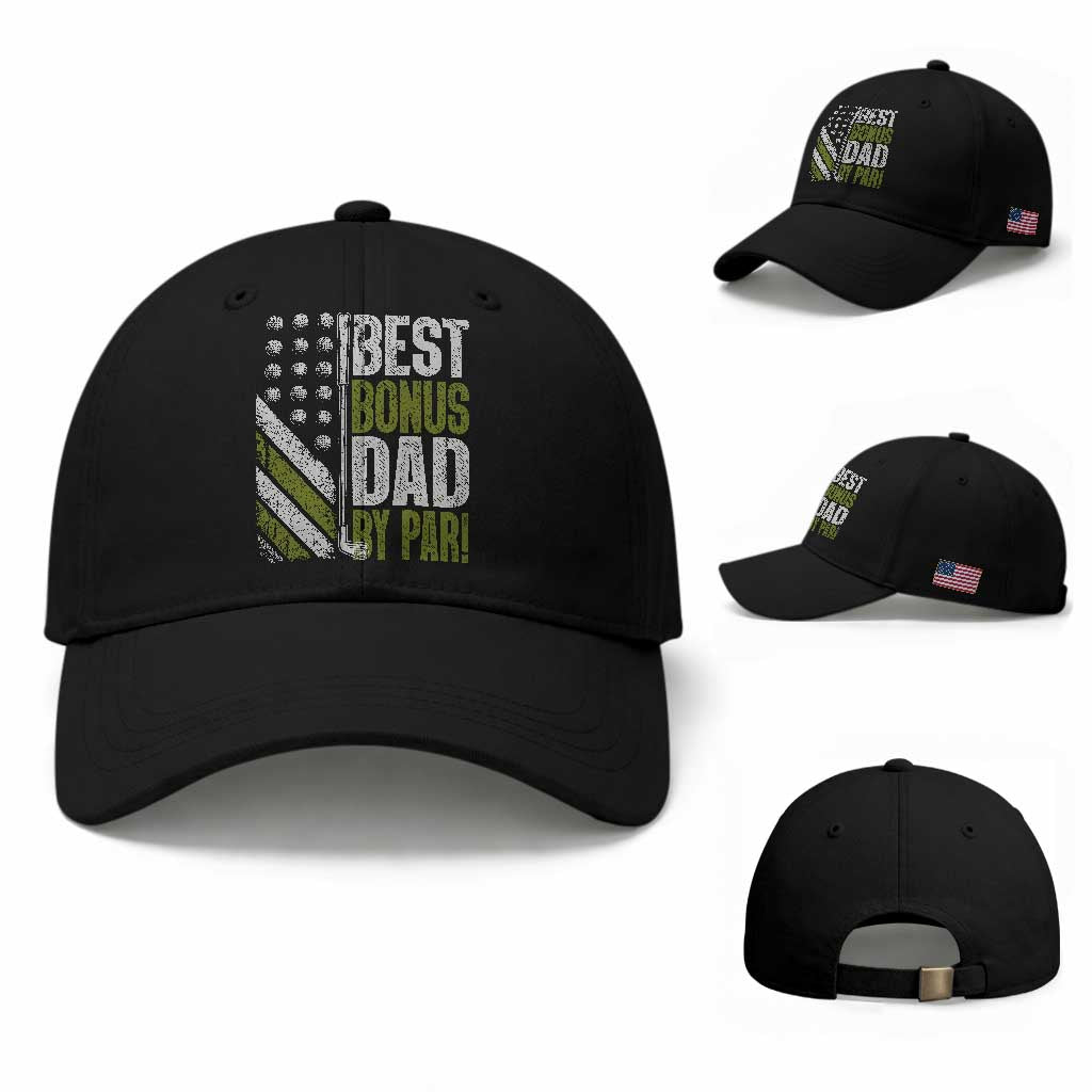 Best Bonus Dad By Par Baseball Cap Step Dad Golf American Flag Fathers Day Gift For Golfers TS10 Baseball Cap Universal Fit Black Print Your Wear