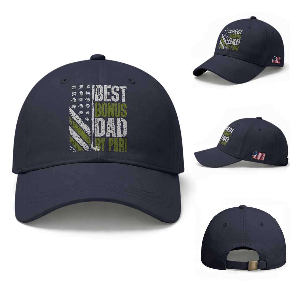 Best Bonus Dad By Par Baseball Cap Step Dad Golf American Flag Fathers Day Gift For Golfers TS10 Baseball Cap Universal Fit Navy Print Your Wear