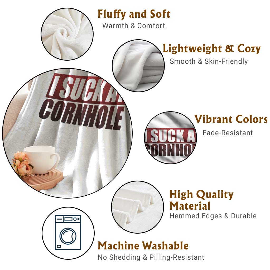 I Suck At Cornhole Throw Blanket Funny Bean Bag Toss Game TS10 Print Your Wear