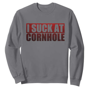 I Suck At Cornhole Sweatshirt Funny Bean Bag Toss Game TS10 Charcoal Print Your Wear