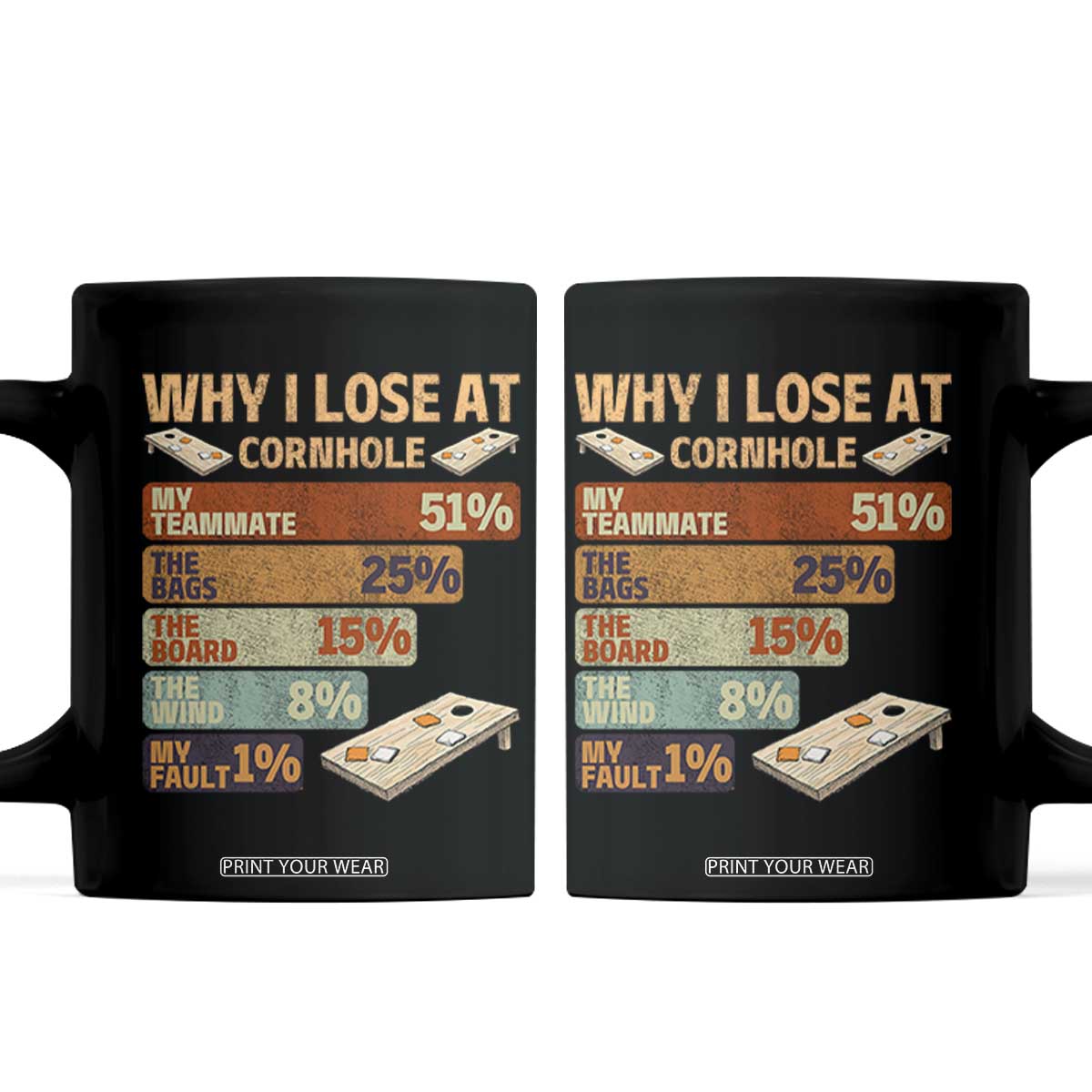 Funny Cornhole Player Coffee Mug Retro Why I Lose Game Day Bean Bag Toss Game TS10 Black Print Your Wear
