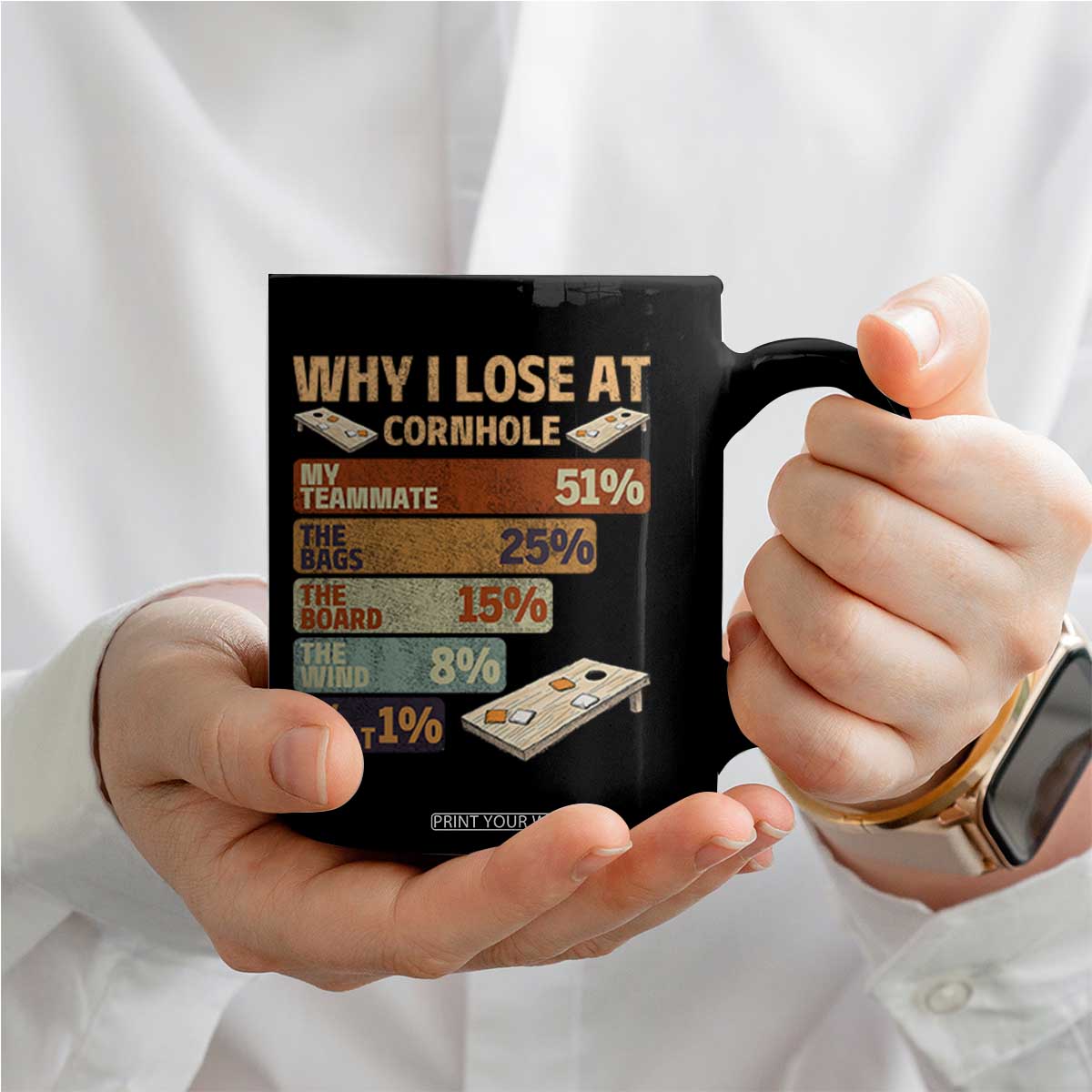 Funny Cornhole Player Coffee Mug Retro Why I Lose Game Day Bean Bag Toss Game TS10 Print Your Wear