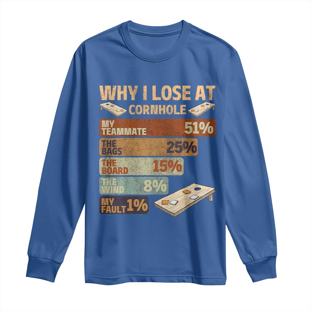Funny Cornhole Player Long Sleeve Shirt Retro Why I Lose Game Day Bean Bag Toss Game TS10 Royal Blue Print Your Wear