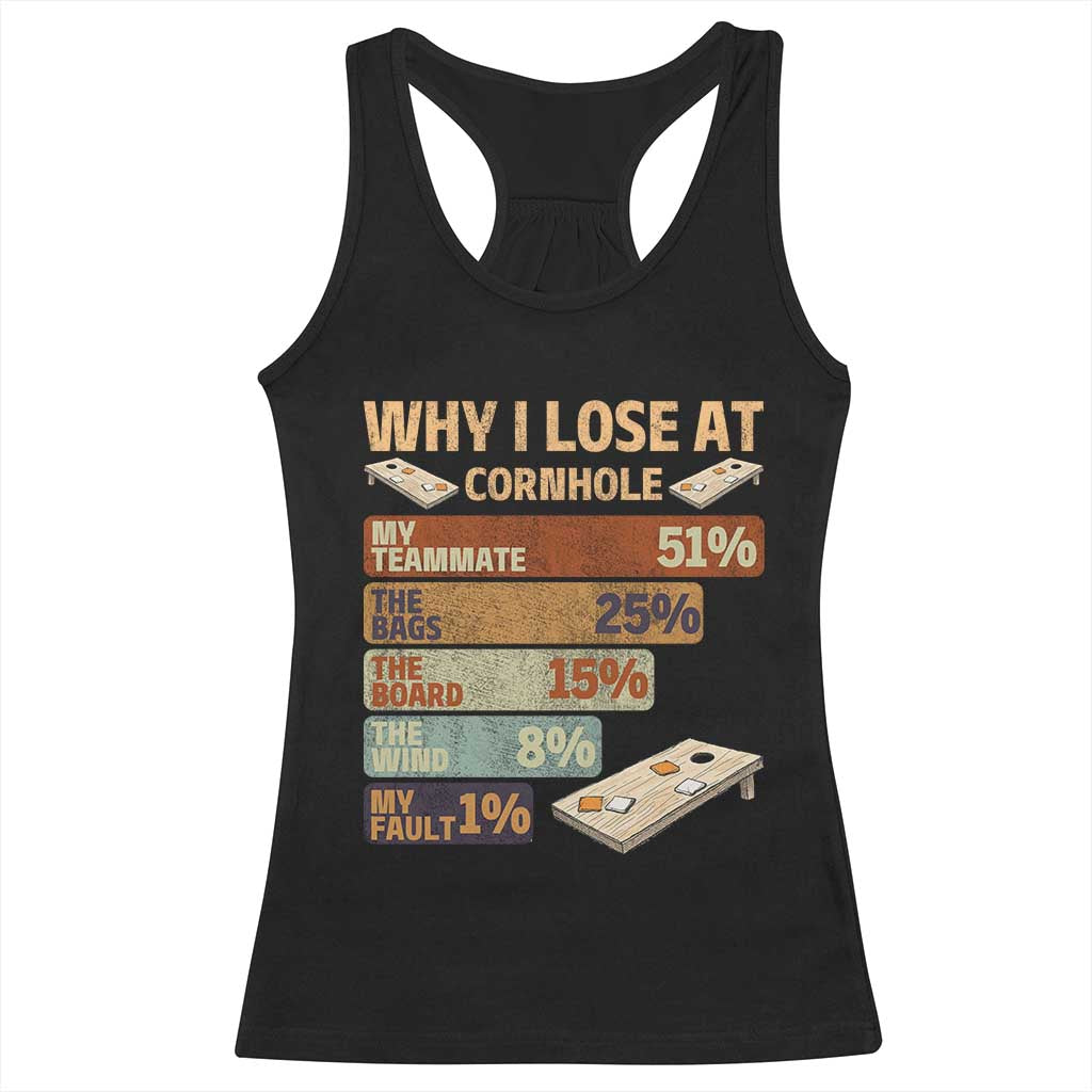 Funny Cornhole Player Racerback Tank Top Retro Why I Lose Game Day Bean Bag Toss Game TS10 Black Print Your Wear