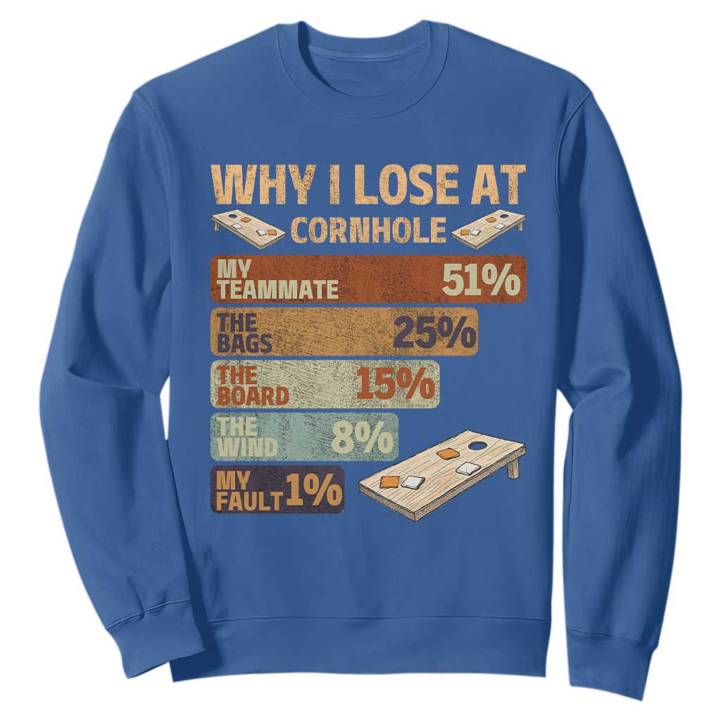 Funny Cornhole Player Sweatshirt Retro Why I Lose Game Day Bean Bag Toss Game TS10 Royal Blue Print Your Wear
