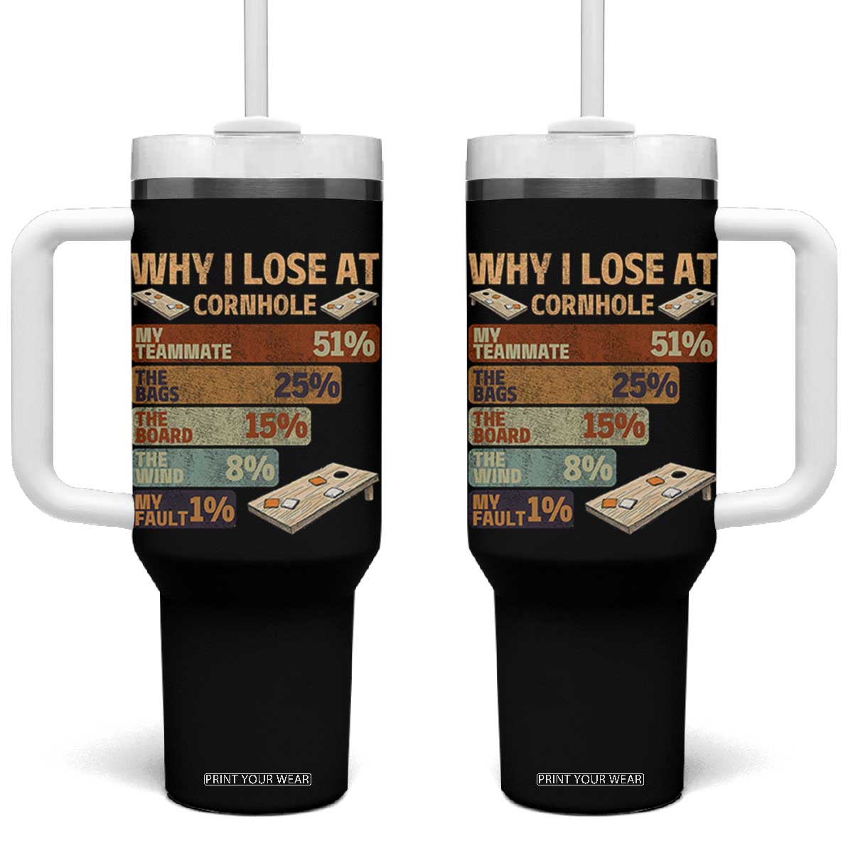Funny Cornhole Player Tumbler With Handle Retro Why I Lose Game Day Bean Bag Toss Game TS10 One Size: 40 oz Black Print Your Wear