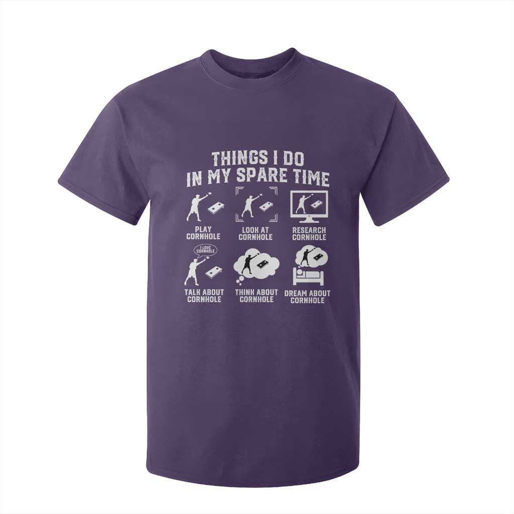 Funny Cornhole Lover T Shirt For Kid Things I Do In My Spare Time Bean Bag Toss Game TS10 Purple Print Your Wear