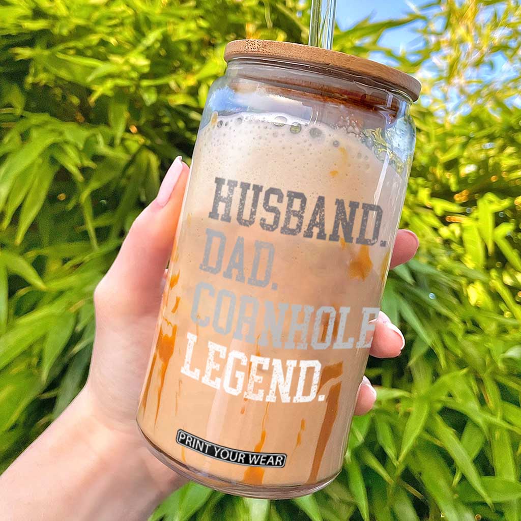 Husband Dad Cornhole Legend Glass Can Vintage Funny Birthday for Dad Fathers Day TS10 Black Print Your Wear