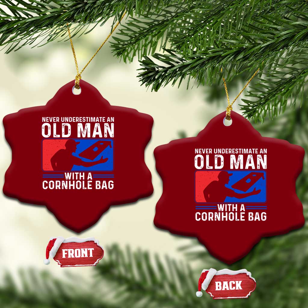 Funny Cornhole Player Ceramic Ornament Never Underestimate An Old Man With A Cornhole Bag TS10 Print Your Wear