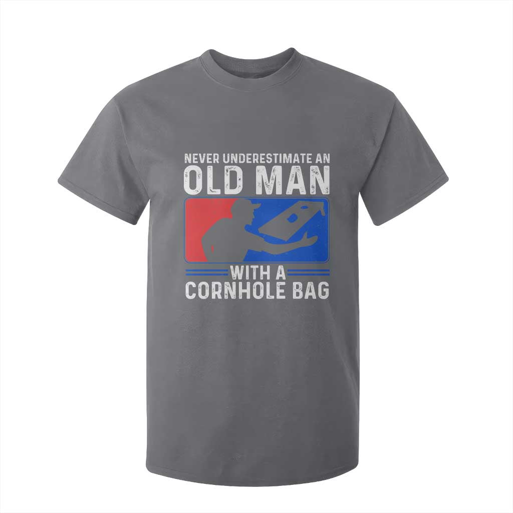 Funny Cornhole Player T Shirt For Kid Never Underestimate An Old Man With A Cornhole Bag TS10 Charcoal Print Your Wear
