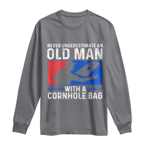 Funny Cornhole Player Long Sleeve Shirt Never Underestimate An Old Man With A Cornhole Bag TS10 Charcoal Print Your Wear