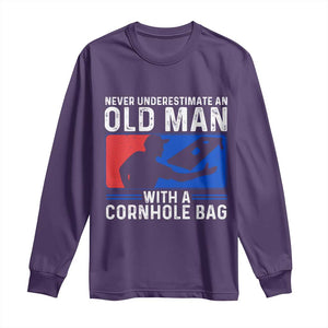 Funny Cornhole Player Long Sleeve Shirt Never Underestimate An Old Man With A Cornhole Bag TS10 Purple Print Your Wear
