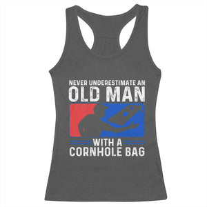 Funny Cornhole Player Racerback Tank Top Never Underestimate An Old Man With A Cornhole Bag TS10 Dark Heather Print Your Wear