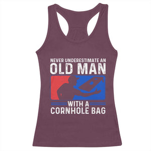 Funny Cornhole Player Racerback Tank Top Never Underestimate An Old Man With A Cornhole Bag TS10 Maroon Print Your Wear