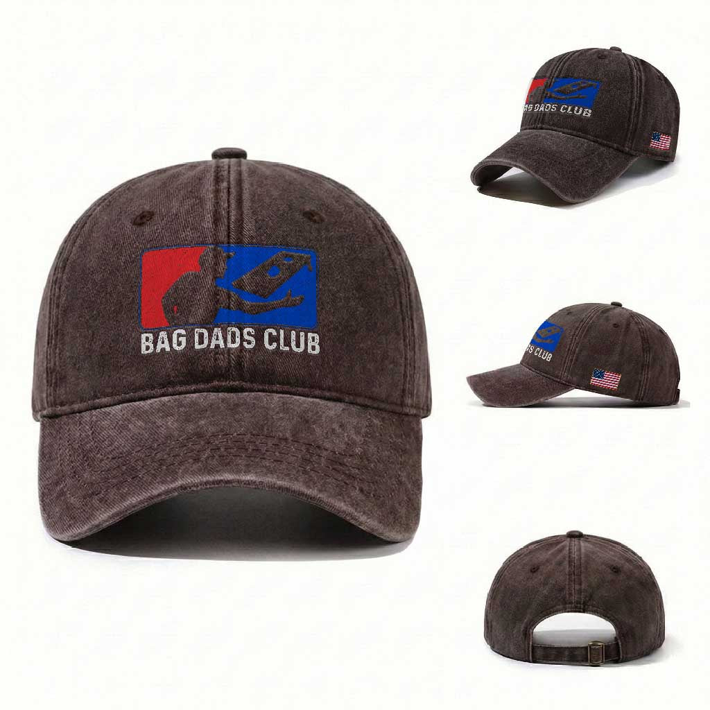 Funny Cornhole Bag Dads Club Washed Cotton Baseball Cap TS10 Washed Cap Universal Fit Dark Brown Print Your Wear