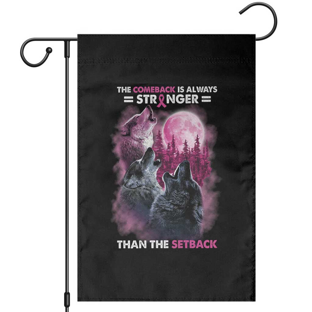 Pink Breast Cancer Garden Flag Pink Ribbon Comeback Stronger Than Setback Wolf Moon TS10 Black Print Your Wear