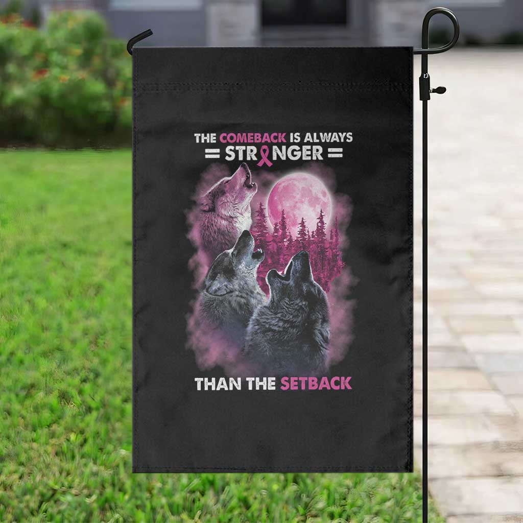 Pink Breast Cancer Garden Flag Pink Ribbon Comeback Stronger Than Setback Wolf Moon TS10 Print Your Wear