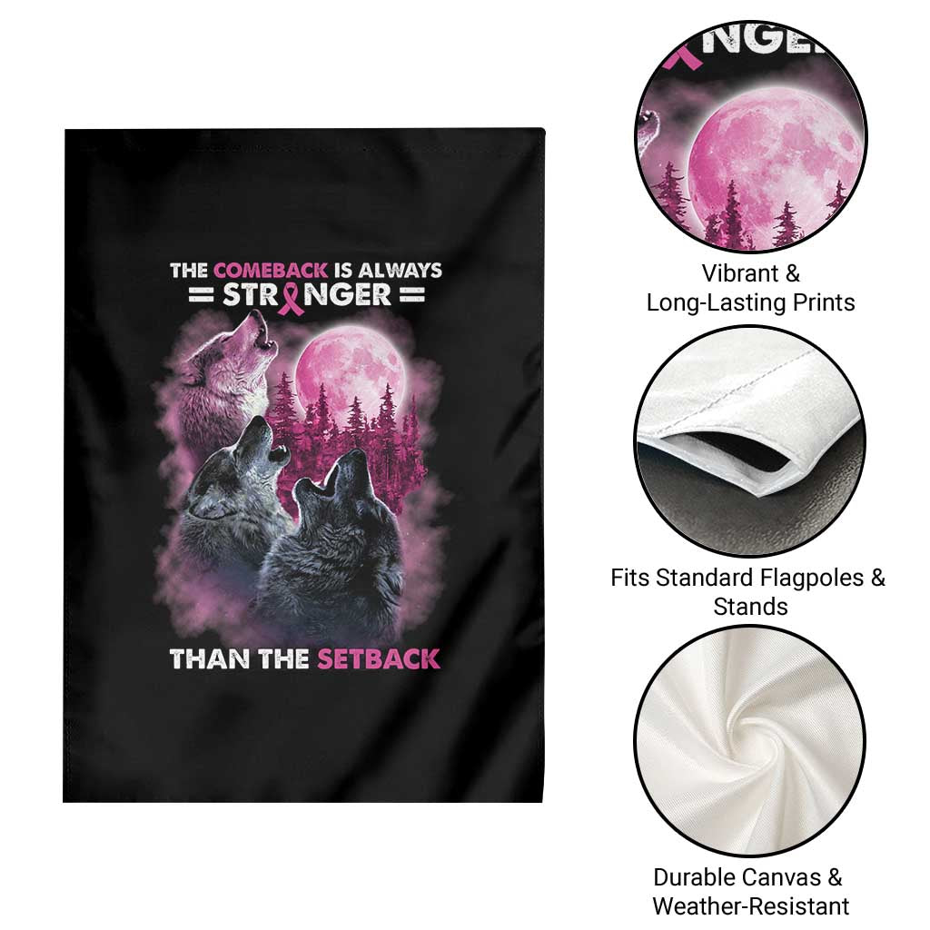 Pink Breast Cancer Garden Flag Pink Ribbon Comeback Stronger Than Setback Wolf Moon TS10 Print Your Wear