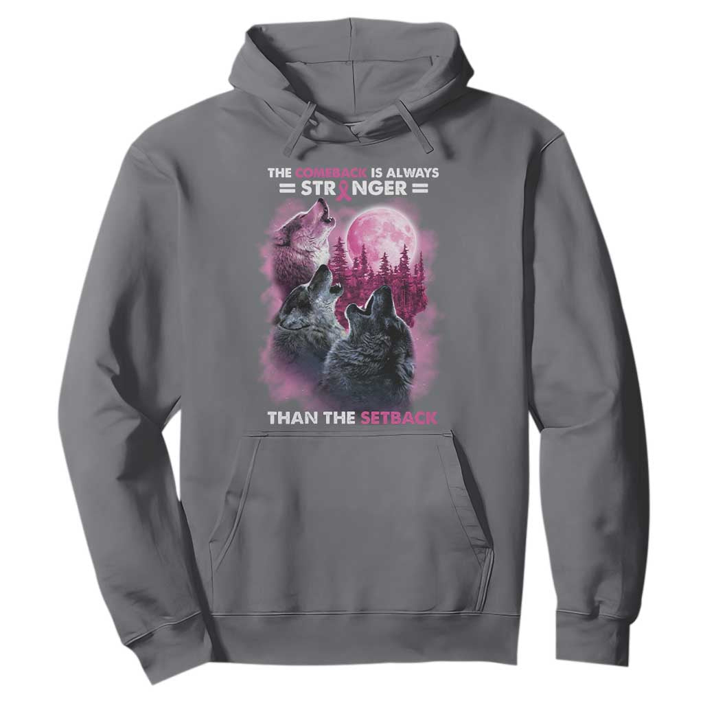 Pink Breast Cancer Hoodie Pink Ribbon Comeback Stronger Than Setback Wolf Moon TS10 Charcoal Print Your Wear