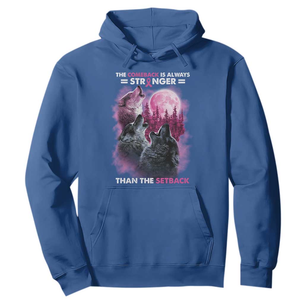 Pink Breast Cancer Hoodie Pink Ribbon Comeback Stronger Than Setback Wolf Moon TS10 Royal Blue Print Your Wear