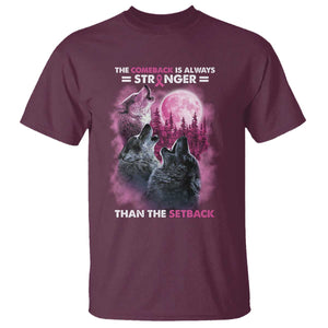 Pink Breast Cancer T Shirt Pink Ribbon Comeback Stronger Than Setback Wolf Moon TS10 Maroon Print Your Wear