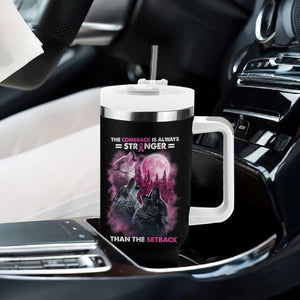 Pink Breast Cancer Tumbler With Handle Pink Ribbon Comeback Stronger Than Setback Wolf Moon TS10 Print Your Wear