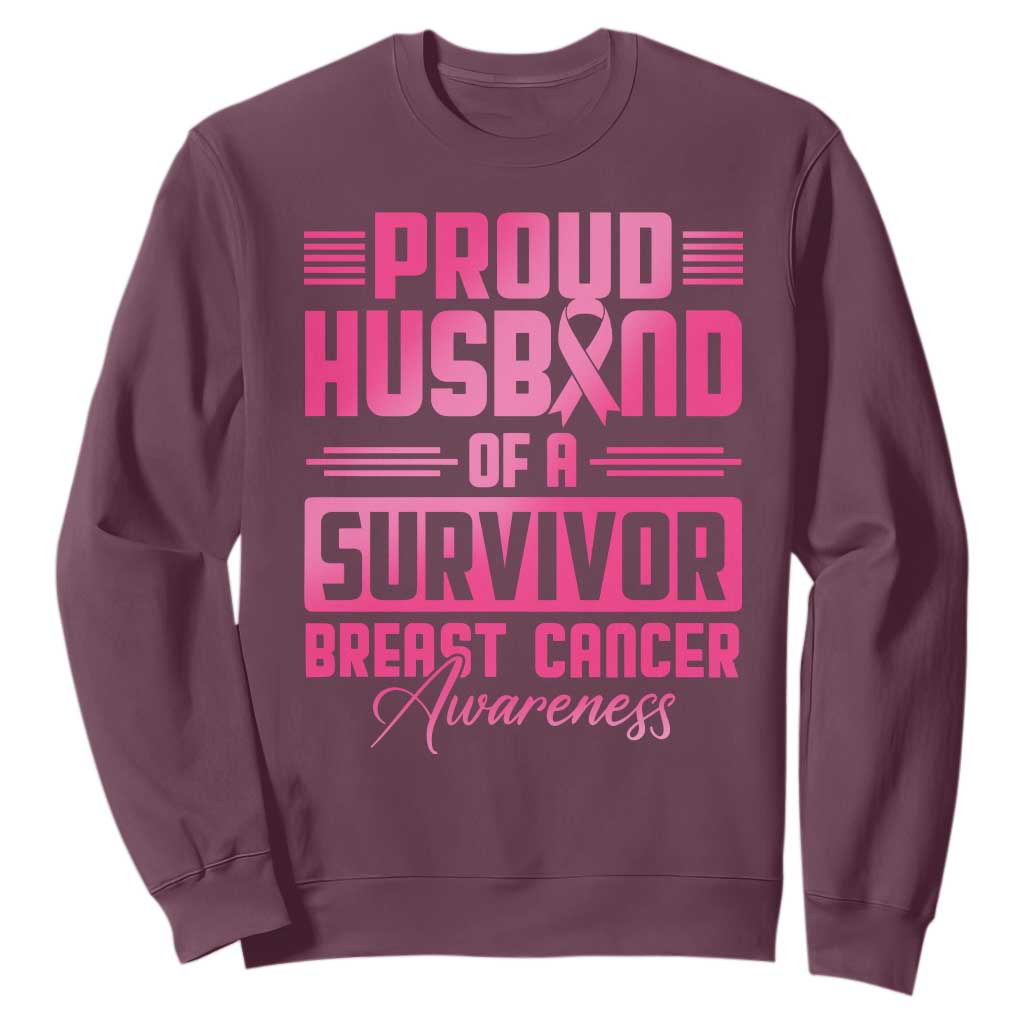 Husband Of A Warrior Breast Cancer Awareness Sweatshirt Wife Support Squad TS10 Maroon Print Your Wear