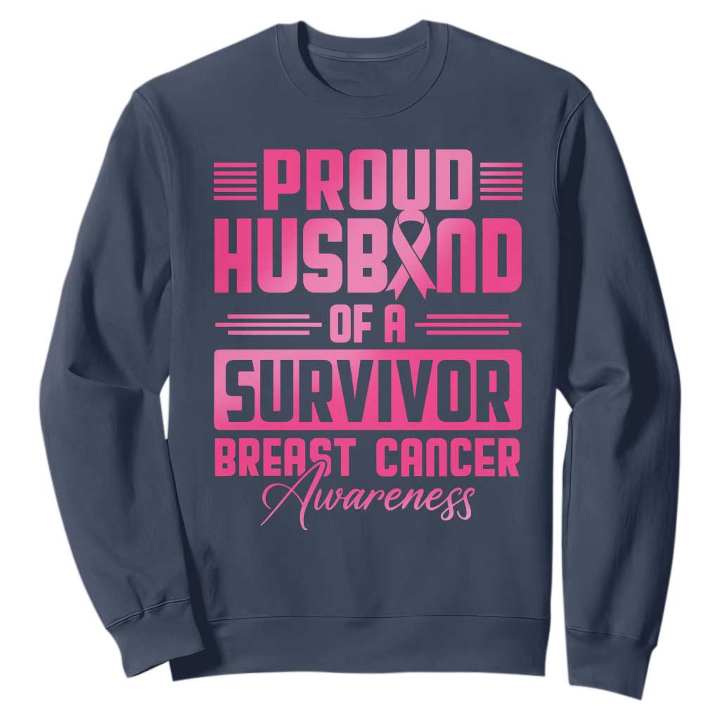 Husband Of A Warrior Breast Cancer Awareness Sweatshirt Wife Support Squad TS10 Navy Print Your Wear
