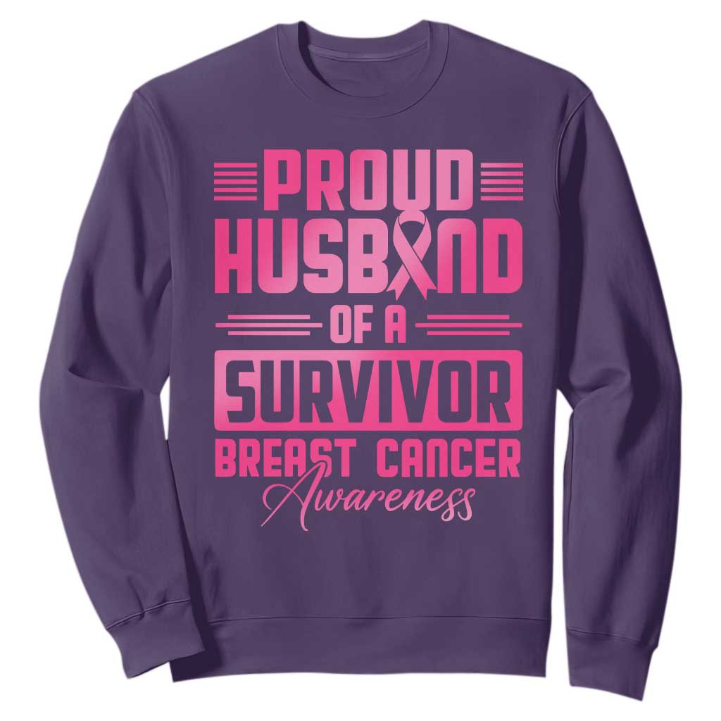 Husband Of A Warrior Breast Cancer Awareness Sweatshirt Wife Support Squad TS10 Purple Print Your Wear