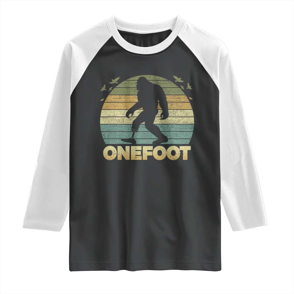 Onefoot Leg Amputee Recovery Raglan Shirt Retro One Foot Bigfoot TS10 Black White Print Your Wear