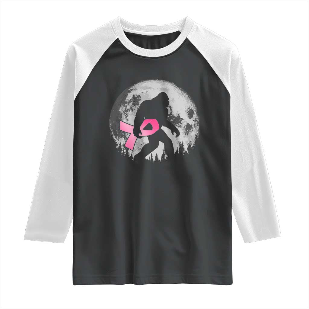 Bigfoot Pink Ribbon Breast Cancer Awareness Raglan Shirt TS10 Black White Print Your Wear