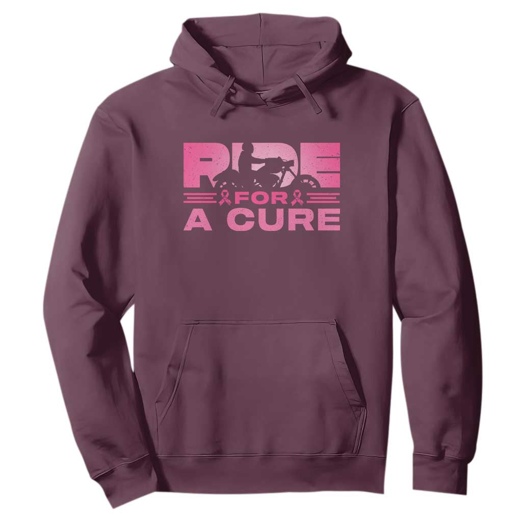 Breast Cancer Motorcycle Hoodie Pink Ribbon Ride For A Cure TS10 Maroon Print Your Wear