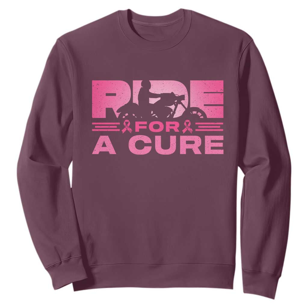 Breast Cancer Motorcycle Sweatshirt Pink Ribbon Ride For A Cure TS10 Maroon Print Your Wear
