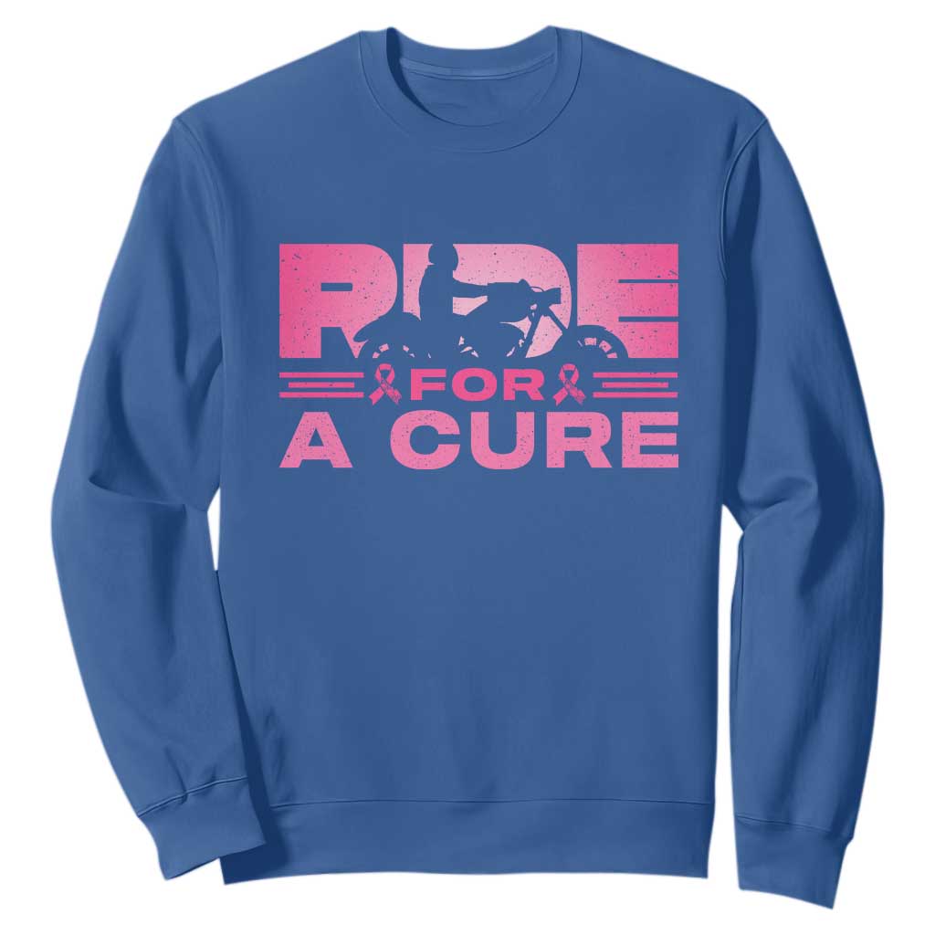 Breast Cancer Motorcycle Sweatshirt Pink Ribbon Ride For A Cure TS10 Royal Blue Print Your Wear