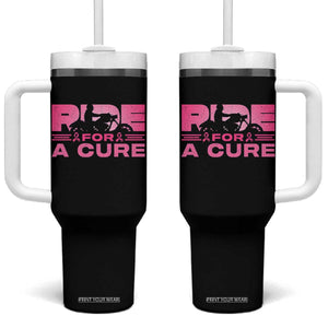 Breast Cancer Motorcycle Tumbler With Handle Pink Ribbon Ride For A Cure TS10 One Size: 40 oz Black Print Your Wear