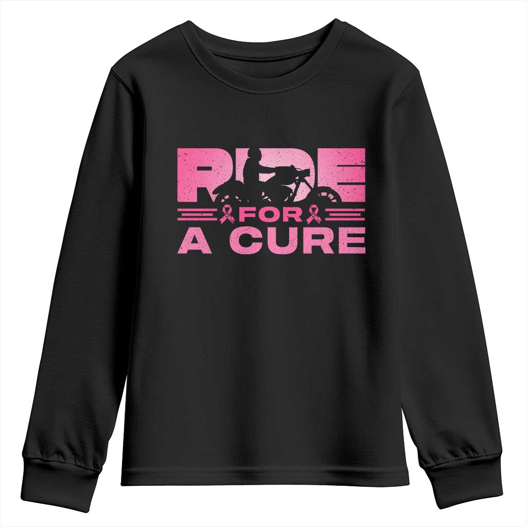 Breast Cancer Motorcycle Youth Sweatshirt Pink Ribbon Ride For A Cure TS10 Black Print Your Wear