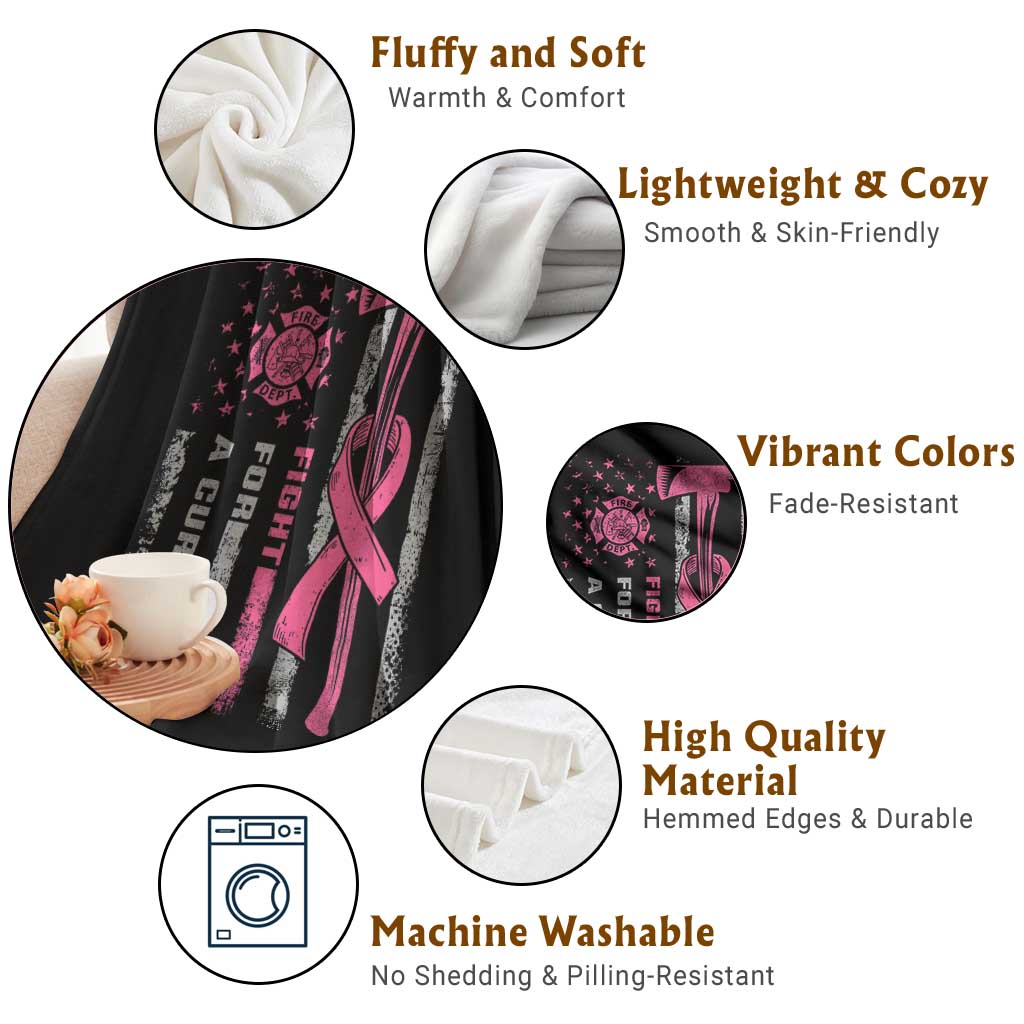 Firefighter Breast Cancer Awareness Throw Blanket Fight For A Cure American Flag TS10 Print Your Wear