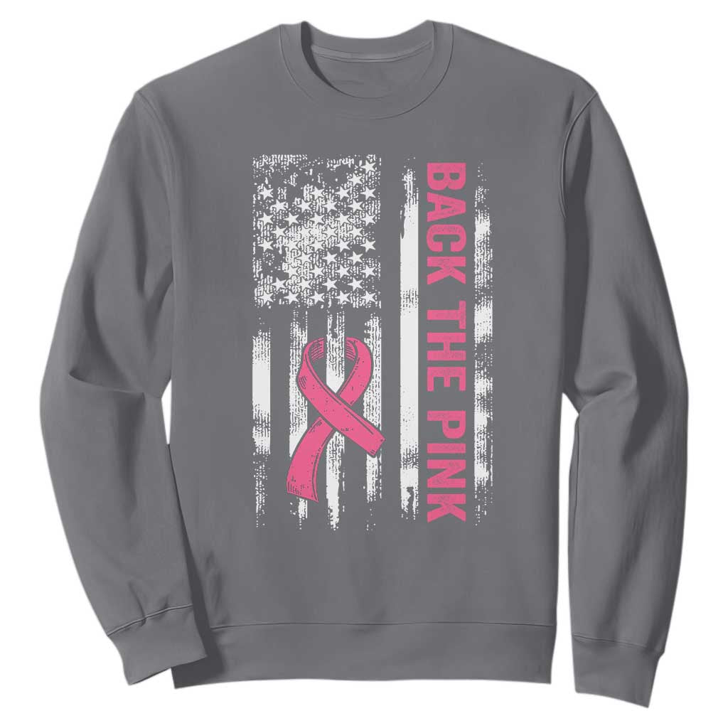 Back The Pink Ribbon Breast Cancer Awareness Sweatshirt American Flag TS10 Charcoal Print Your Wear