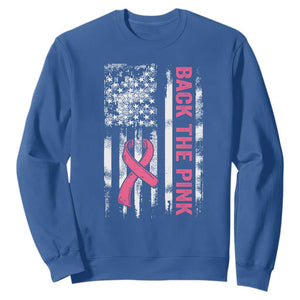 Back The Pink Ribbon Breast Cancer Awareness Sweatshirt American Flag TS10 Royal Blue Print Your Wear