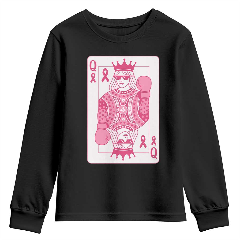 Breast Cancer Awareness Youth Sweatshirt Queen Of Pink Ribbon Blackjack Cards Poker TS10 Black Print Your Wear