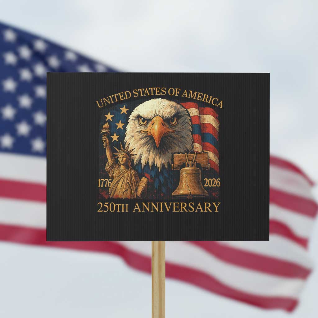 US 250th Anniversary Protest Sign Retro Bald Eagle American Flag Patriotic Veterans TS10 Horizontal 18