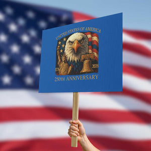 US 250th Anniversary Protest Sign Retro Bald Eagle American Flag Patriotic Veterans TS10 Horizontal 18" × 24" Blue Print Your Wear