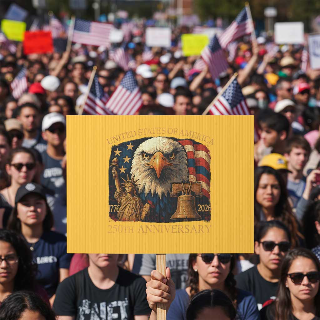 US 250th Anniversary Protest Sign Retro Bald Eagle American Flag Patriotic Veterans TS10 Horizontal 18