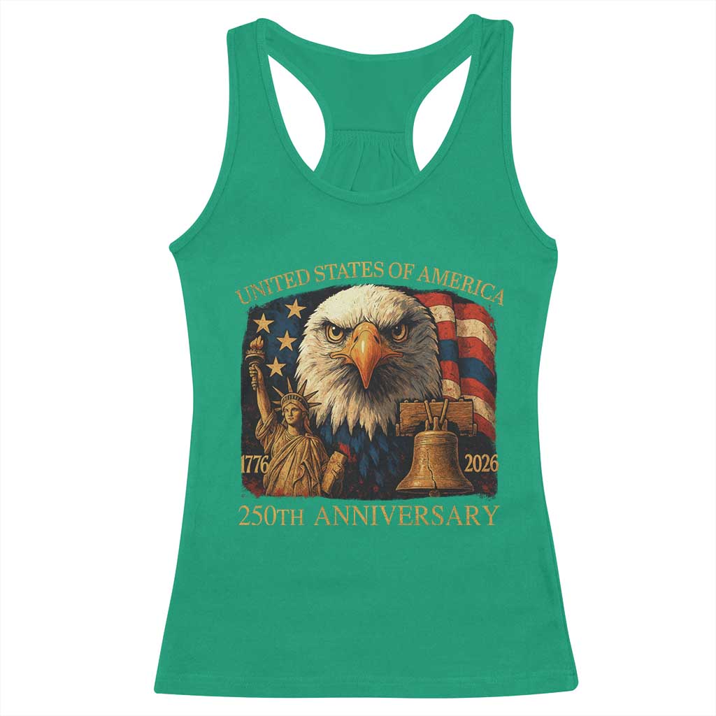 US 250th Anniversary Racerback Tank Top Retro Bald Eagle American Flag Patriotic Veterans TS10 Irish Green Print Your Wear